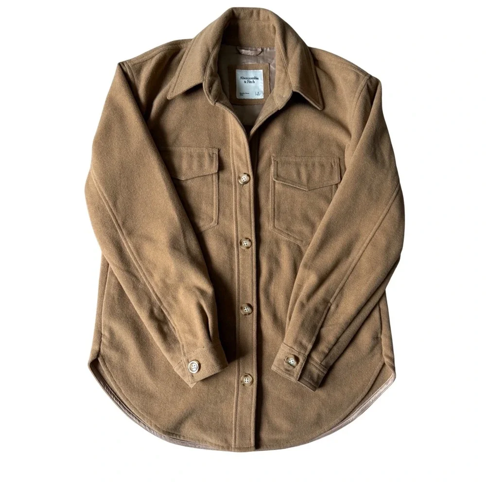 Abercrombie & Fitch Womens Shacket Wool Blend‎ Camel Tan Shirt Jacket Small